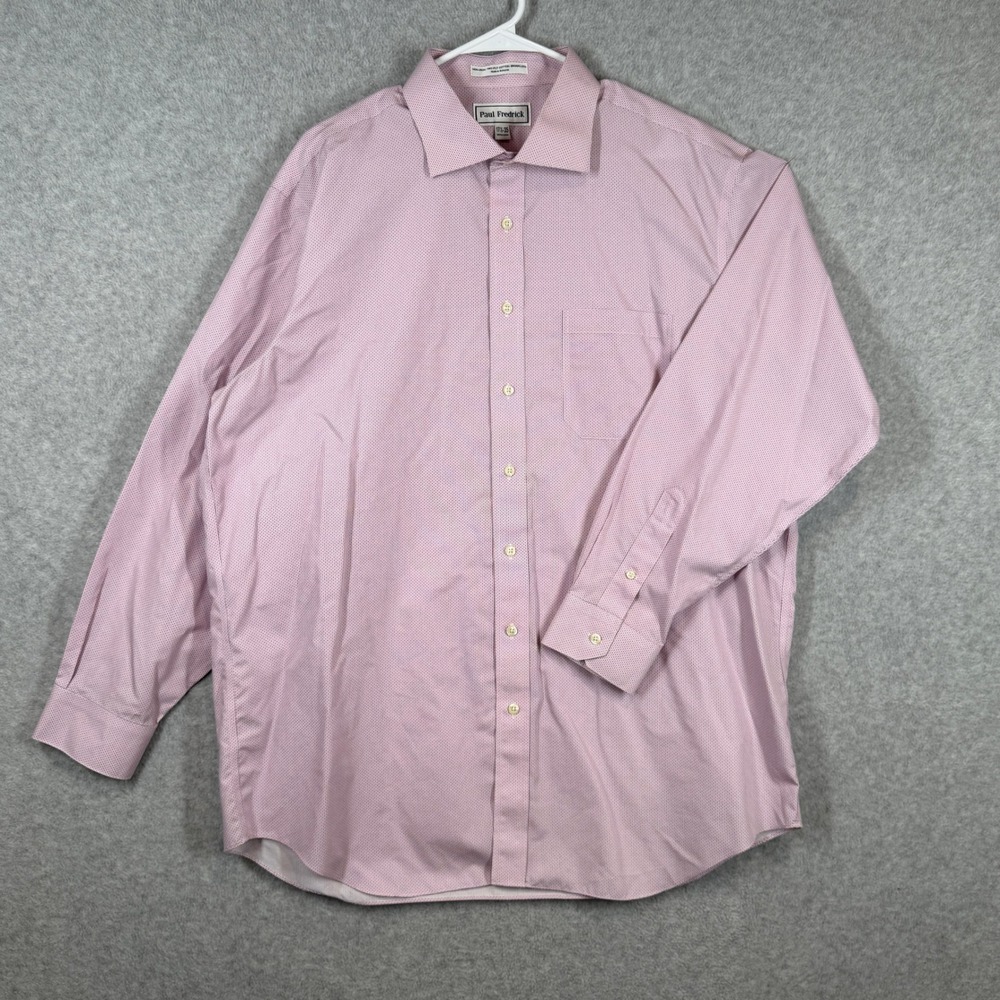 Paul Fredrick Shirt Men 17.5-35 Pink Micro-Dot Non-Iron Cotton Broadcloth Dress